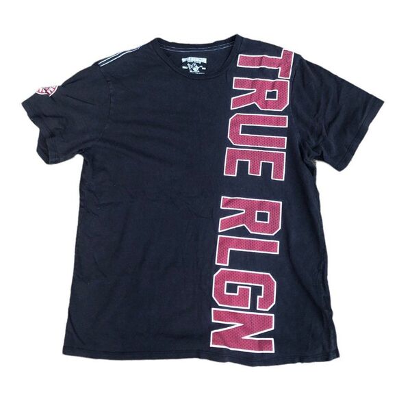 TRUE Religion T Shirt True Mesh Short Sleeve Large Black BIG LOGO - Picture 1 of 6